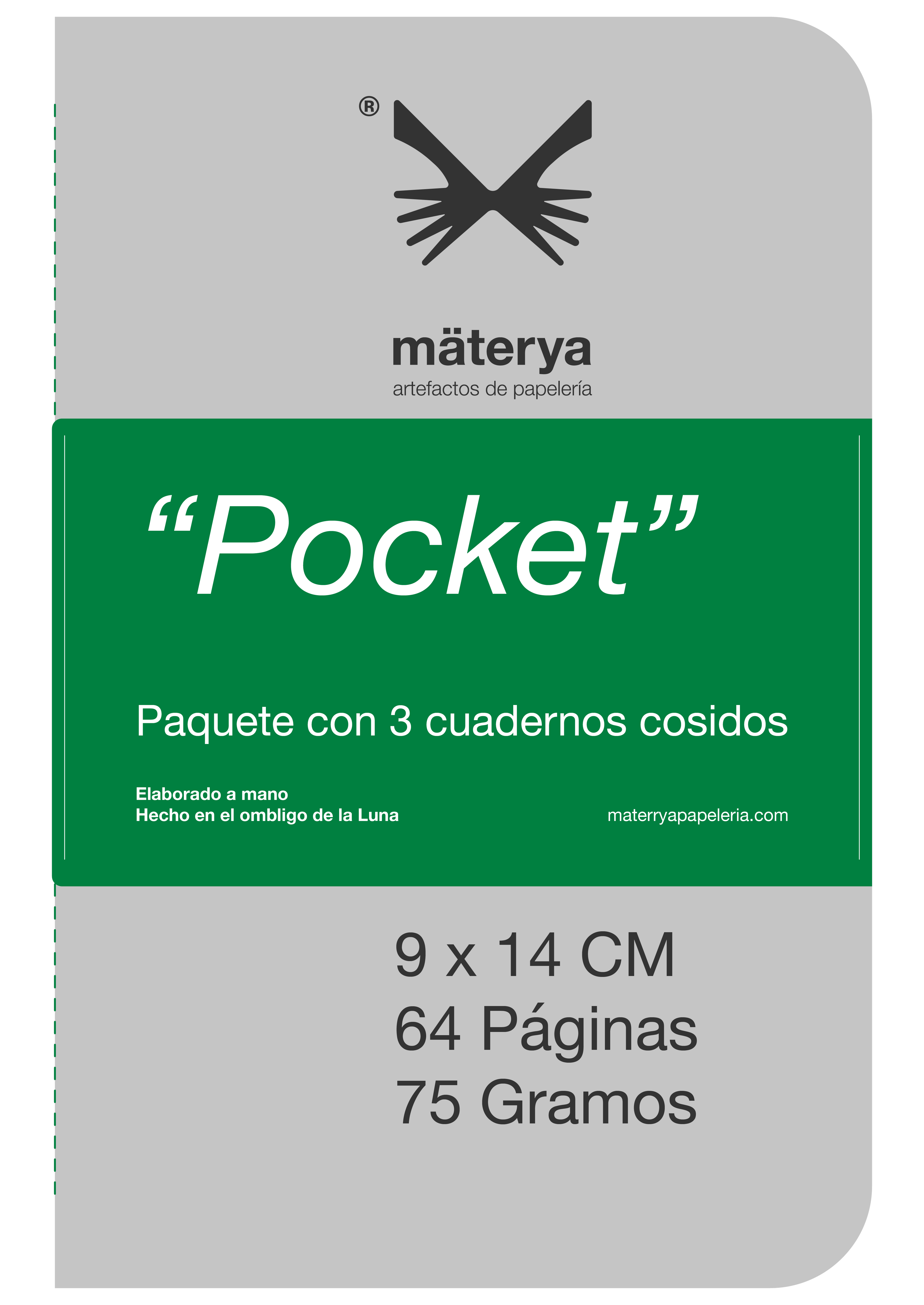 Set de 3 cuadernos cosidos tipo "Pocket" (9 x 14 cm)